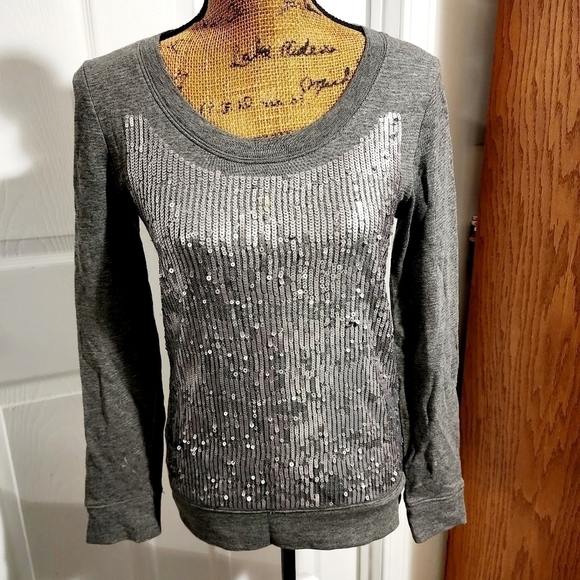 J. Crew Sequin Sweatshirt Sweater Top Grey Women's XXS 100% Cotton Sparkle New - Picture 4 of 13